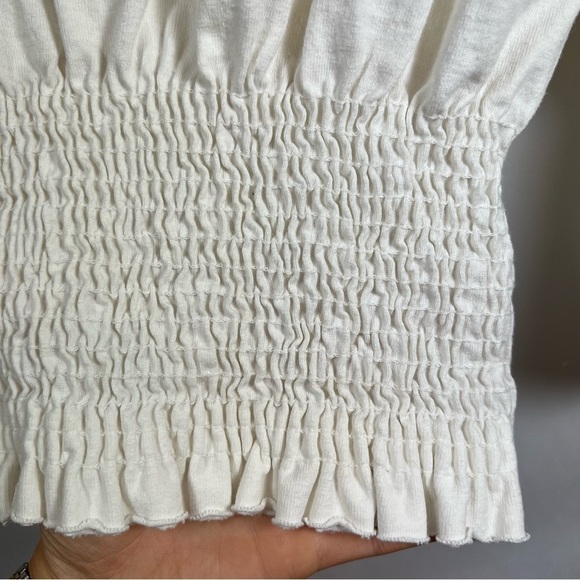 Free People beach women’s smocked t-shirt size S crewneck short sleeve white - Picture 10 of 11